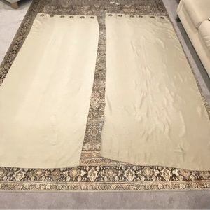 Tan Ring Top Curtains 84”L, 38”W, —One Set of Two Panels